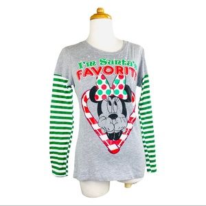 Disney Minnie Christmas Jersey Santas Favorite MINNIE Mouse Long Sleeve Cotton